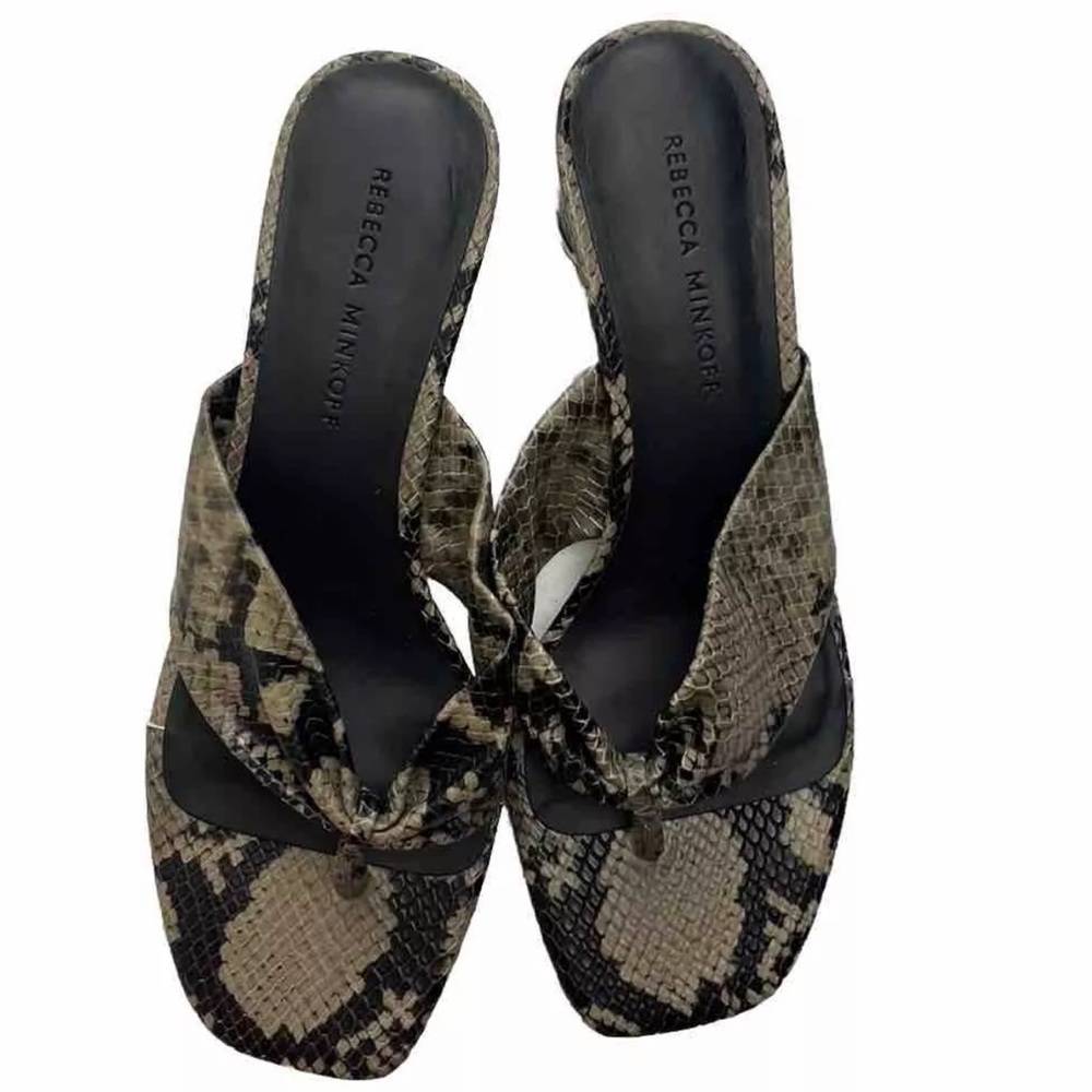 REBECCA MINKOFF Womens Abrianna Heeled Thong Sandals Sandrift Python Size 8
